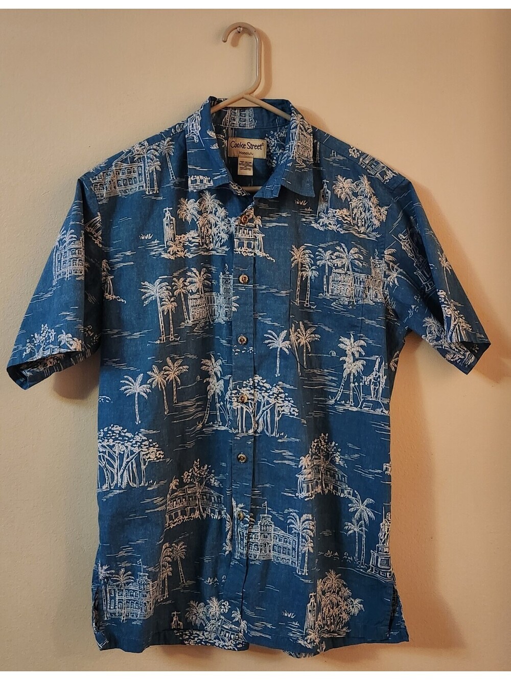 Cooke Street Honolulu Aloha Shirt Men's M Blue White Hawaiian Vintage Resort